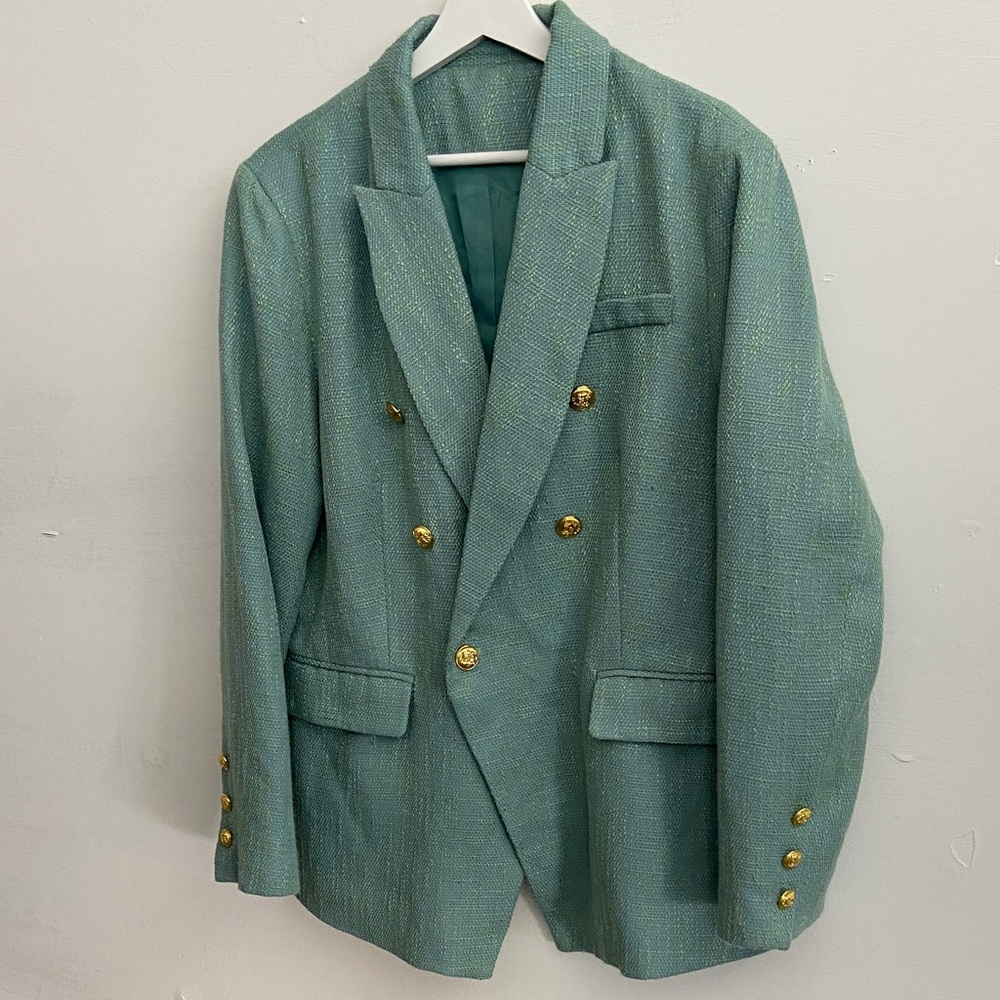 Classic Teal Blazer with Gold Buttons